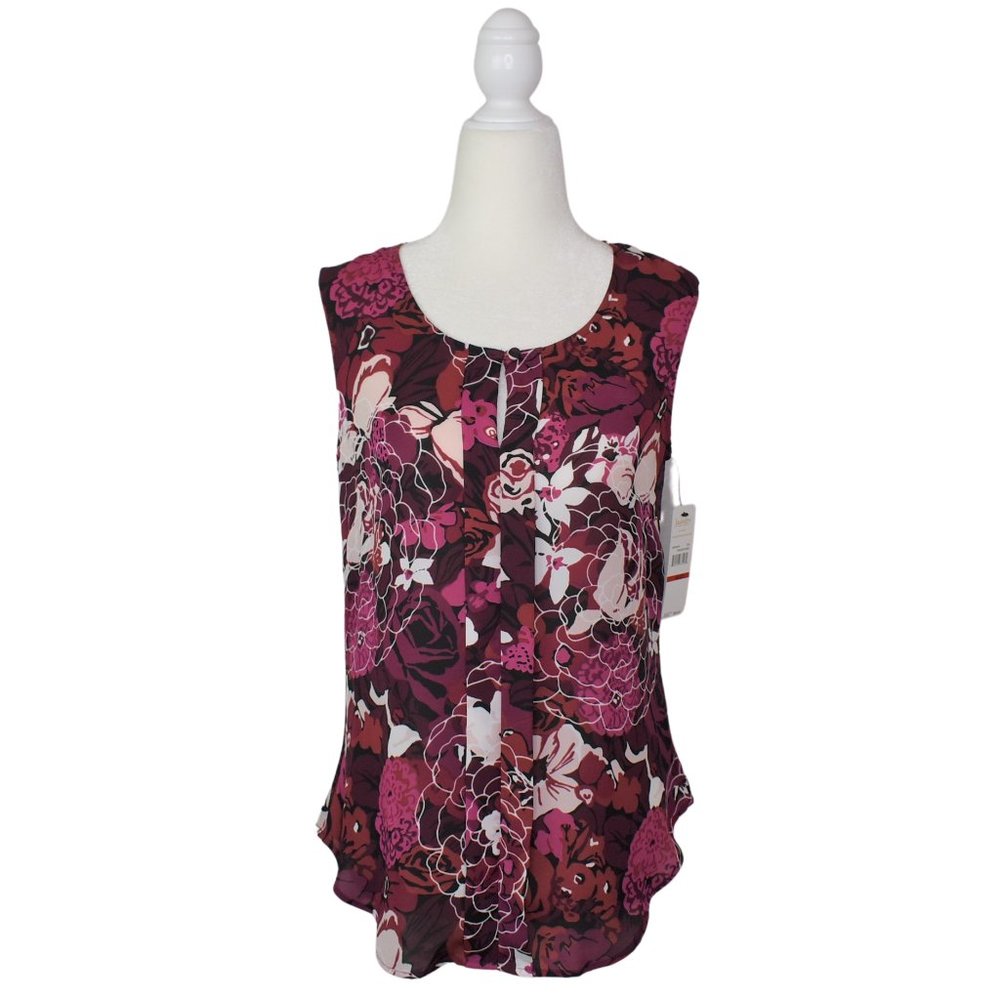 Laundry Floral Sleeveless Blouse Women XS Pink Keyhole Pleated Shell Career Top